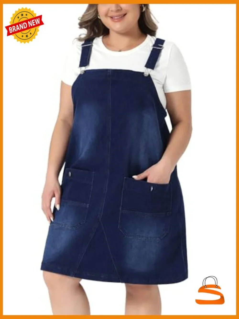 Plus Size Denim Overalls Dress with Pockets Adjustable Straps